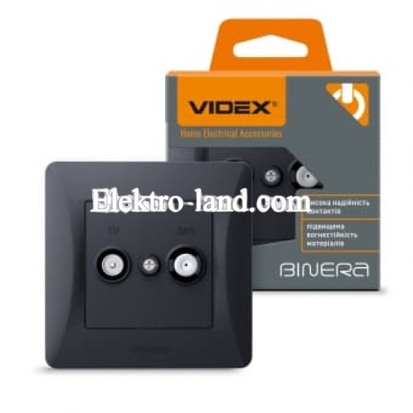 Розетка TV+SAT телевизионная концевая черный графит Videx Binera 